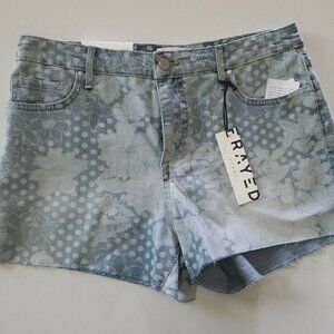 Frayed Jeans Sz 10 Floral Denim Raw Hem High Rise Shorts Women's